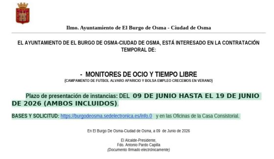 Oferta de empleo de Monitores de ocio y tiempo libre